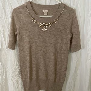 J. Crew Beige and white marbled sweater with bling